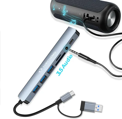 Miniatura 6 de LUKCOZMO Hub USB Hub USB C Divisor USB 7 en 1 Extensor USB con 4 puertos USB, 1 puerto USBC, lector de tarjetas TF/SD, salida de audio compatible