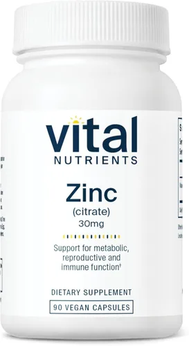 Vital Nutrients Citrato de zinc de 30 mg – Suplemento de apoyo inmunológico de fácil absorción – Suplemento de zinc vegano – Sin gluten, lácteos y