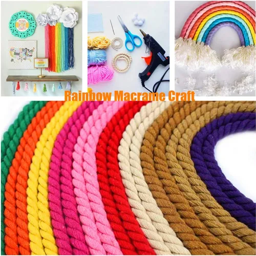 Miniatura 5 de Cuerda de algodón para macramé de 109 yardas de 0.118 pulgadas, 4 hebras trenzadas, cuerda para envolver colgadores de plantas, tejer, suministros