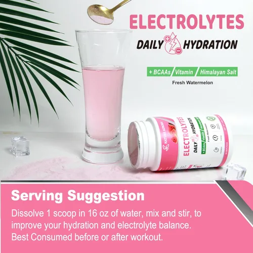 Miniatura 7 de Electrolitos en polvo sin azúcar, polvo de electrolito de sandía fresca, polvo de hidratación, mejorado con sal del Himalaya, BCAA y vitaminas B