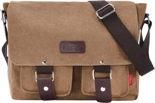 Miniatura 9 de Bolsa de mensajero para hombre, bolsa para laptop, unisex, bolsa de lona retro, 14-15.6 pulgadas, casual, bolsa de hombro individual para trabajo