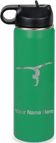 Miniatura 36 de LaserGram Botella de agua personalizada, gimnasta niña, acero inoxidable de doble pared aislada al vacío con popote superior, regalo grabado Azul