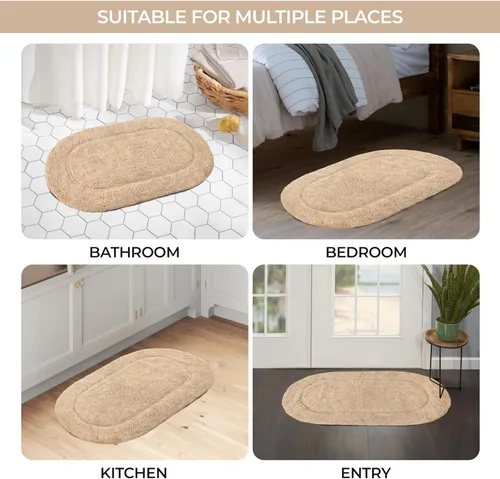 Miniatura 7 de Superior Juego de 2 alfombras de baño antideslizantes, ultra afelpadas, suaves y absorbentes, 100% algodón peinado, juego de alfombras de baño