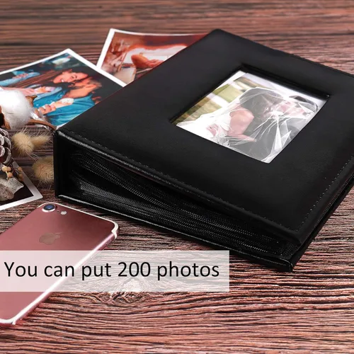 Miniatura 2 de RECUTMS Álbum de fotos 4x6 de 200, álbum de fotos con cubierta de cuero deslizable para fotos de familia, boda, niños, vacaciones, aniversario Negro