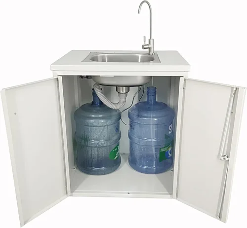 Miniatura 4 de Gabinete de acero Fregadero portátil Fregadero autónomo Estación de lavado de manos Fregadero móvil Fuente de agua Fuente de agua 110V/12V