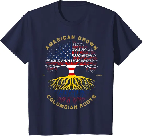 Miniatura 50 de Camiseta de regalo con la bandera de Estados Unidos con árbol de raíces colombianas