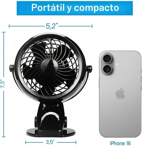 Miniatura 6 de Gazeled Ventilador de clip a batería, rotación de 360°, con 8 pilas AA gratis, ventilador silencioso USB o a batería, ventilador de clip portátil