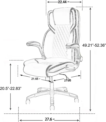 Miniatura 2 de Silla de oficina ejecutiva con brazos abatibles, sillas de oficina ergonómicas grandes y altas con respaldo alto, soporte lumbar oscilante de 90 a