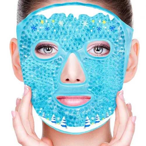 Miniatura 10 de Máscaras faciales frías, máscara facial de hielo, compresa fría y caliente, ojeras, hinchazón, migrañas y dolor de cabeza, enfriamiento