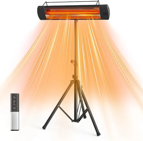 FansaFurn Calentador de patio con control remoto, calentador infrarrojo eléctrico de 1500 W para uso en exteriores e interiores, temporizador de 24