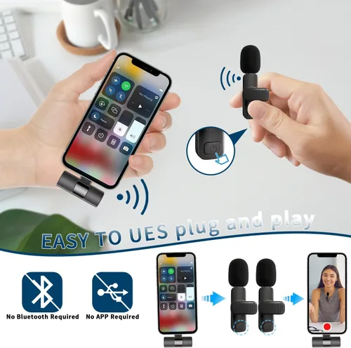 Miniatura 3 de Micrófono de solapa profesional inalámbrico Lavalier para iPhone, iPad, micrófono de grabación de condensador omnidireccional inalámbrico