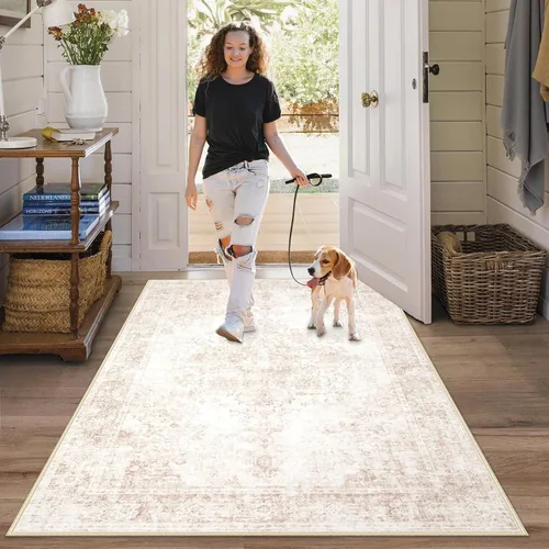 Miniatura 13 de Aoyaomi Alfombra de Área Vintage para Sala de Estar - 5x7 Grande Lavable a Máquina Boho Marroquí Desgastada Alfombras Estilo Granja para Dormitorio
