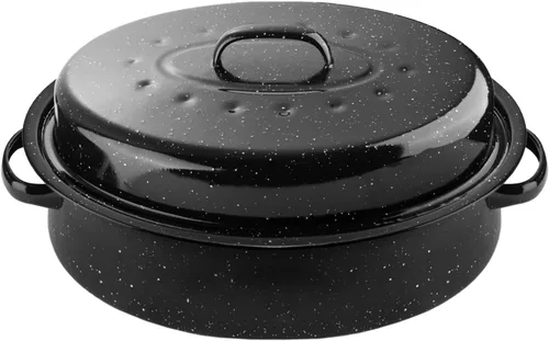 Miniatura 10 de DIMESHY - Sartén para asar de 13 pulgadas, esmaltada en acero, sartén ovalada cubierta en negro con tapa, pequeña olla para pavo, pollo pequeño