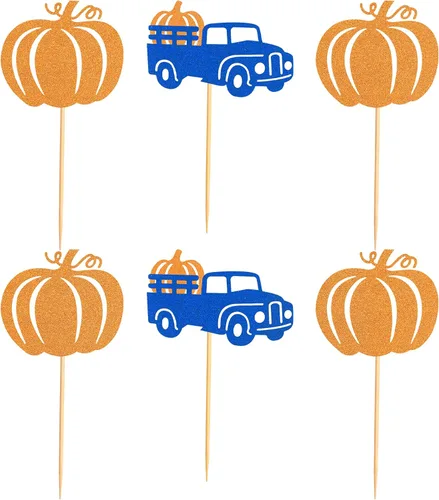 Miniatura 3 de Ercadio Paquete de 24 adornos de calabaza para cupcakes con purpurina de cosecha de otoño, calabaza, cupcakes, decoraciones para calabaza, tema