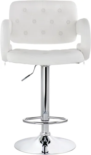 Miniatura 4 de Elama Taburete de bar moderno de piel sintética con base giratoria cromada y altura ajustable