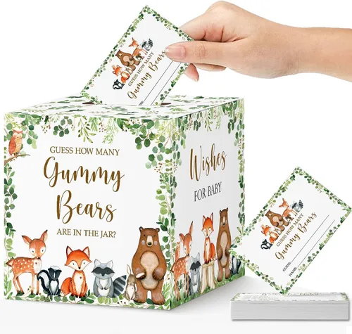 Miniatura 8 de Yuzioey Woodland Guess How Many Animal Crackers - Juego de adivinanzas, caja de juego de adivinanzas para baby shower de bosque y oraciones