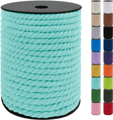 Miniatura 27 de JeogYong Cordón de macramé de 8mm, cuerda de lana de macramé de algodón natural de 131 pies, cordón de algodón trenzado de 3 hebras, hilo de macramé