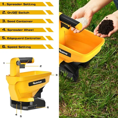 Miniatura 5 de Rozlchar Esparcidor de Energía Compatible para Batería Dewalt 20V/60V, Esparcidor de Semillas para Todo el Año, Cubre hasta 5,000 pies cuadrados