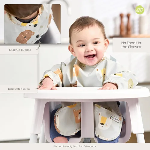 Miniatura 6 de Baberos impermeables para comer (niño o niña de 6 a 24 meses) – Babero de manga larga para bebé destete 02 - Picnic de Ositos de Peluche (1 Pack)
