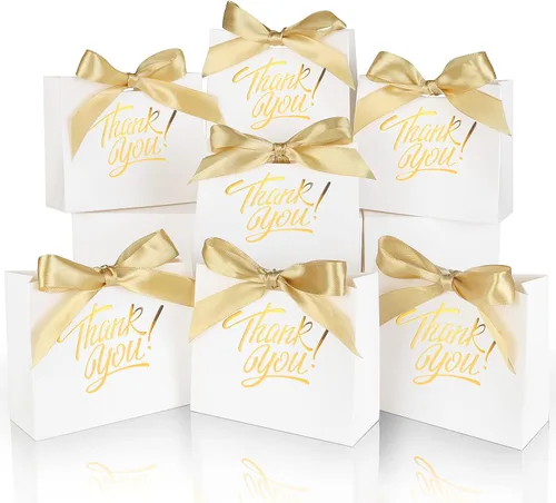 Paquete de 60 pequeñas bolsas de regalo de agradecimiento, 4.5 x 1.8 x 3.9 pulgadas, cajas de regalo de fiesta con cinta de lazo, pequeñas bolsas de