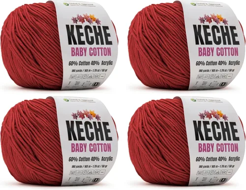 Miniatura 50 de Keche Hilo de algodón, 60% algodón, 40% hilo acrílico, hilo de algodón suave para crochet y tejer, hilo amigurumi, 1 madeja/bola, 1.76 onzas (50g)