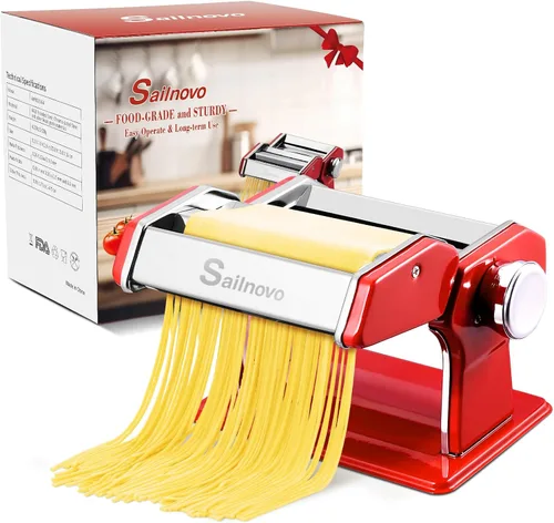 Miniatura 9 de Sailnovo Máquina para hacer pasta, máquina para hacer pasta Roller 180, 9 ajustes de grosor ajustables, máquina de fideos 2 en 1 con rodillos