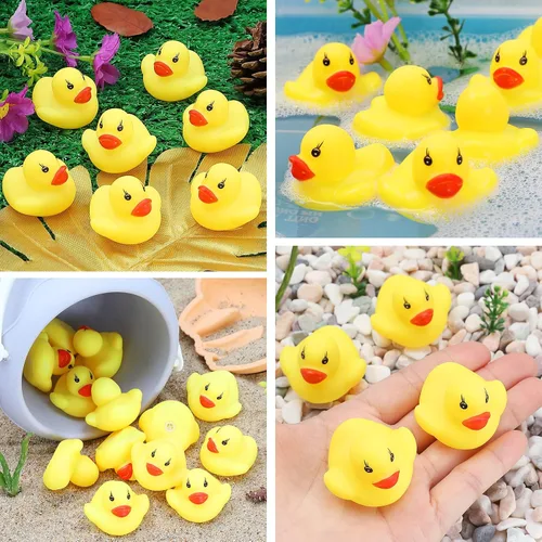 Miniatura 7 de GliSun 60 piezas de patos de goma, juguetes de baño, mini patos flotadores y divertidos chirridos para niños, juguete de baño, decoración de ducha