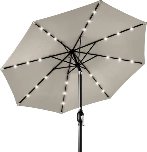 Miniatura 12 de Best Choice Products Solar Polyester LED Lighted Patio Umbrella w/Tilt Adjustment and UV-Resistant Fabric Gris niebla