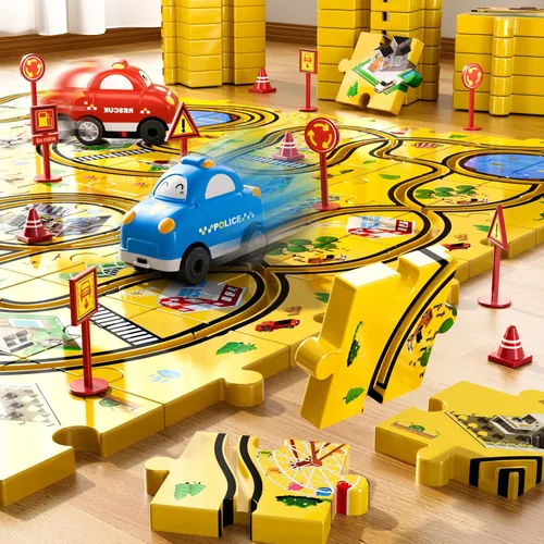 Miniatura 5 de Bennol Juego de Pistas de Autos de Carreras Rompecabezas de 56 Piezas Juguetes para Niños, Rompecabezas de Piso Pistas de Autos Regalos para Niños