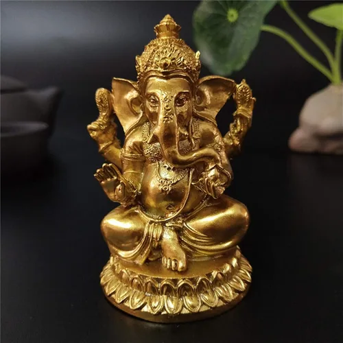 Estatuas Doradas del Señor Ganesha - Estatua del Dios Elefante Hindú Escultura de Resina Figurilla India de Ganesh Buda Ornamentos de Decoración de