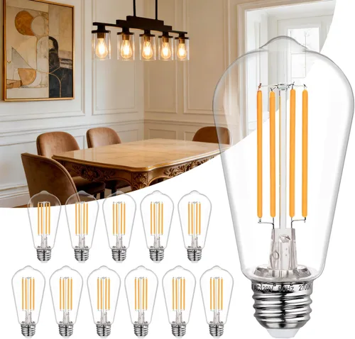 Miniatura 12 de BORT Paquete de 4 bombillas LED Edison ST58/ST19, color blanco cálido, 2700 K, equivalente a 6 W, bombillas LED de filamento de 60 W, regulables