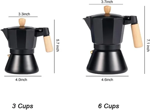 Miniatura 5 de Moka Pot - Cafetera para estufa, estilo italiano, cafetera clásica con mango de madera natural (3 tazas)