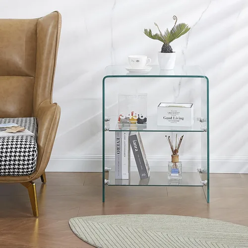 Mesa auxiliar de vidrio templado transparente, mesa auxiliar pequeña para sala de estar, mesita de noche, mesita de noche para dormitorios, mesa