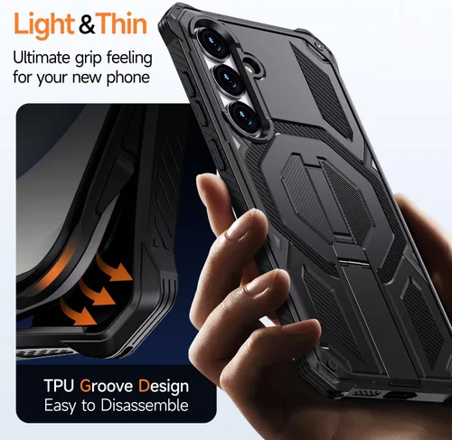 Miniatura 7 de Funda magnética para Samsung Galaxy S24 FE con soporte y protector de pantalla [compatible con Magsafe] antideslizante, cuerpo completo, doble capa