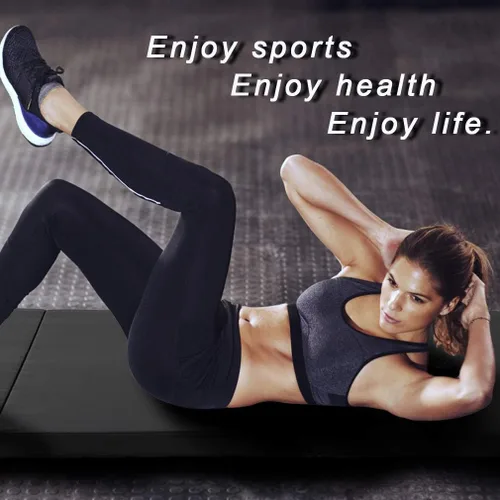 Miniatura 5 de Colchoneta de gimnasia portátil plegable de 4 x 8/2 x 6 pies, tapete de ejercicio de piel sintética con asas de transporte para entrenamiento
