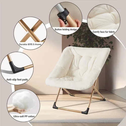 Miniatura 5 de Youtanic Comfy - Silla tipo platillo de gran tamaño, silla de lectura de piel sintética suave para adultos, marco de metal XL estable y almohadilla