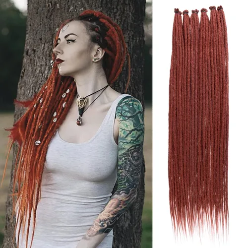 Miniatura 63 de Leeven Extensiones de rastas grises de 40 hebras de 18 pulgadas con terminación única hechas a mano, extensiones de rastas suaves de 0.6 cm