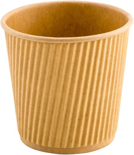 Miniatura 5 de Restaurantware 500 vasos desechables de papel kraft ondulado con aislamiento, de 3.5 onzas, con diseño de borde enrollado, tapas vendidas por