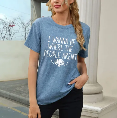 Miniatura 2 de Camiseta con texto en inglés "I Wanna Be Where The People Don't para mujer, casual, manga corta, divertida y bonita camiseta gráfica