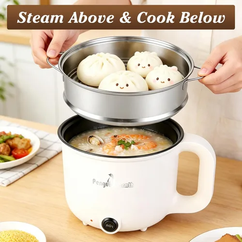 Miniatura 2 de Hot Pot Electric with Steamer, Rapid Noodles Cooker, 1.8L Portable Ceramic Inner Electric Hot Pot, Mini Pot for Egg, Ramen, Dumpling, Soup, Electric