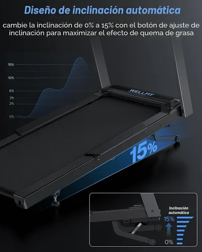 Miniatura 4 de WELLFIT - Cinta de correr inclinada automática, 15% de inclinación resistente, para el hogar 4.5HP, 10 MPH, 500 lbs Capacity, 20'' x 55'' Running