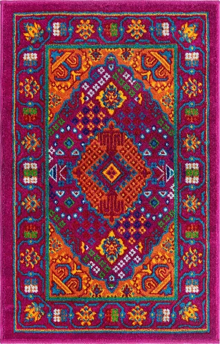 Miniatura 3 de Unique Loom Colección Calypso - Alfombra Trinidad (rectangular, 2 x 3 pies, fucsia/verde)