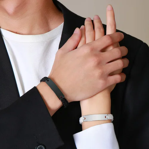 Miniatura 6 de XUANPAI Engraved Handmade Matching Couples Rope Braided ID Bracelets Set Anniversary Personalized Gift for Him and Her