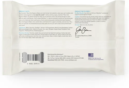 Miniatura 9 de Toallitas Vetnique Glandex para mascotas, limpieza y desodorización de glándulas anales. Toallitas higiénicas para perros y gatos con vitamina E