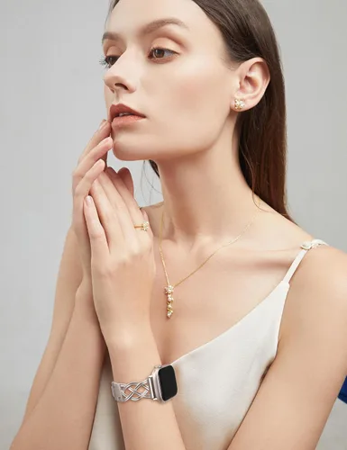 Miniatura 6 de TOYOUTHS - Pulsera elegante compatible con bandas de Apple Watch de 38/40/41/42/44/45/46/49mm para mujeres, correa de metal de acero inoxidable