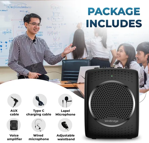 Miniatura 9 de Juego de micrófono y altavoz de voz ultra portátil, mini altavoz con 2 micrófonos, amplificador recargable con micrófono Lavalier/Auriculares