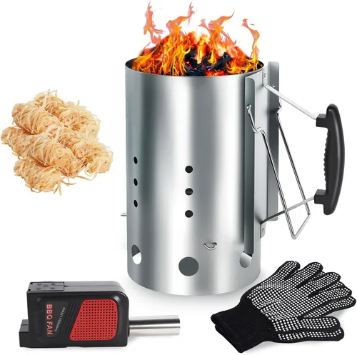 REDACMP - Juego de iniciación de chimenea de carbón rápido extra grande de 12 pulgadas de alto, para parrillas de carbón, accesorios de chimenea con