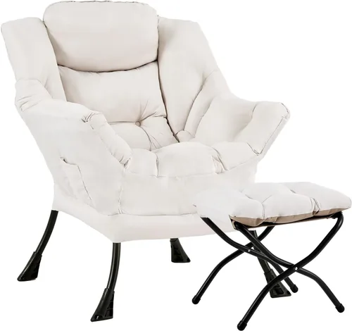 Miniatura 8 de Silla perezosa con otomana, silla de descanso moderna y grande con reposabrazos y reposapiés, silla de lectura con otomana, silla de sofá de ocio