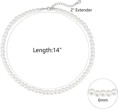 Miniatura 5 de Zeffy Collar de perlas para mujer collar de perlas de imitación redondas de 023 pulgadas 0236in collar de perlas de boda joyería delicada para mujer