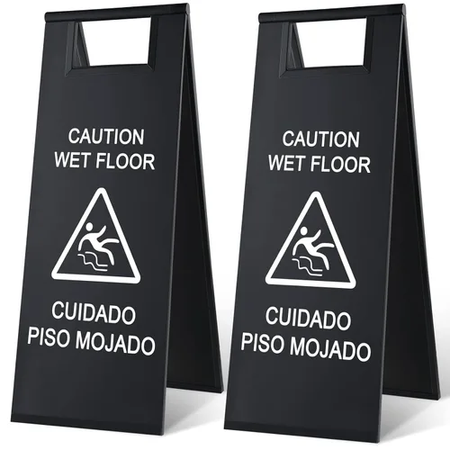 Miniatura 13 de Kigley 2 piezas señal de piso mojado, señal de precaución de piso mojado de acero inoxidable de 24 pulgadas, doble cara, portátil, plegable, señal